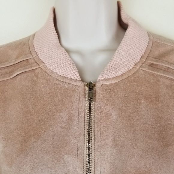 Tan Suede Like Zip Up Jacket. Size M - Picture 4 of 5